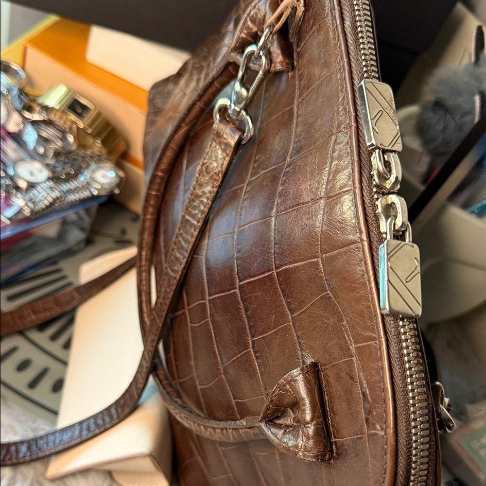 Furla Dark Brown Crocodile-Embossed Shoulder Bag - Picture 4 of 10